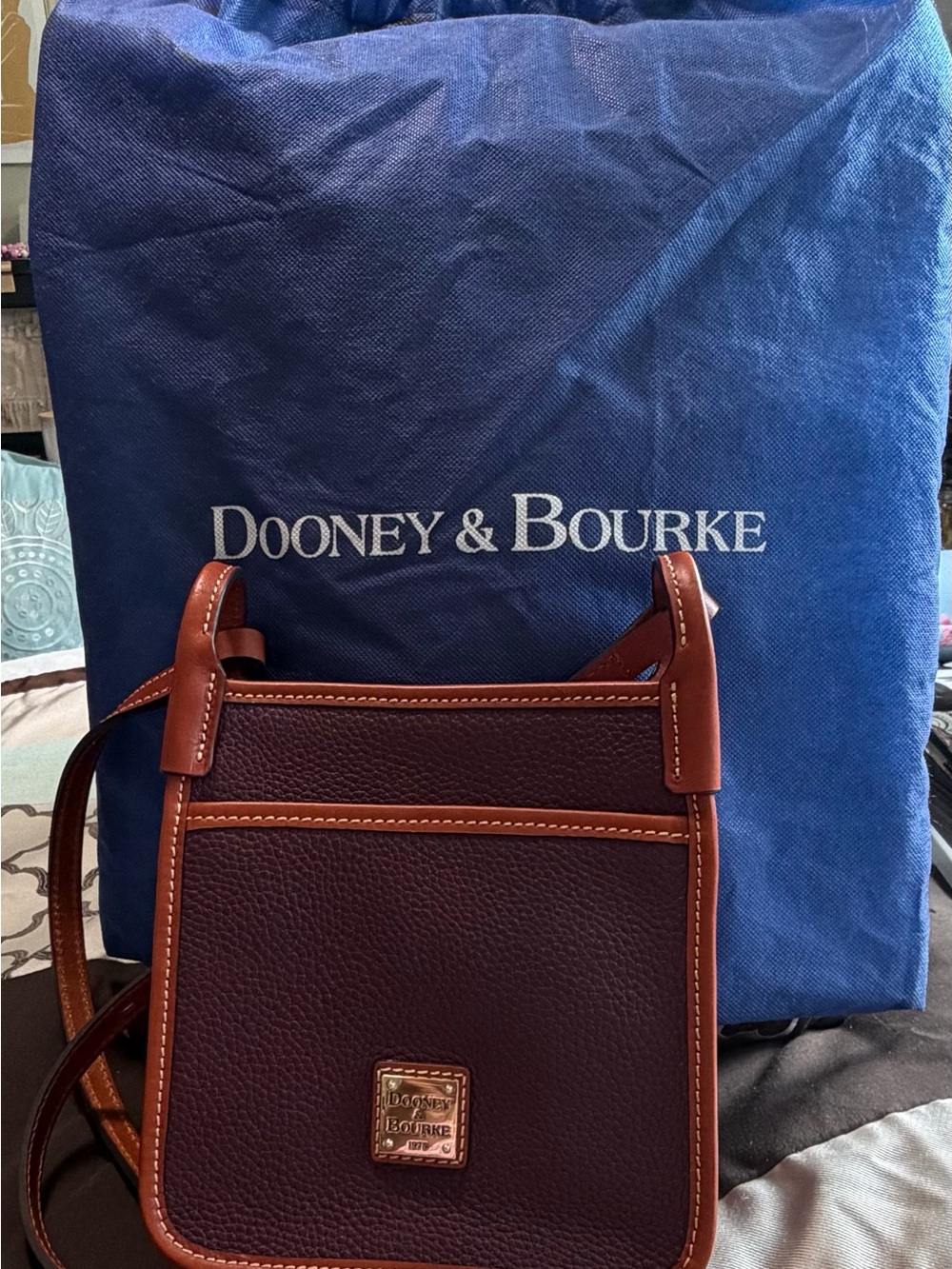 Dooney & Bourke Burgundy and Tan Leather Messenger Crossbody